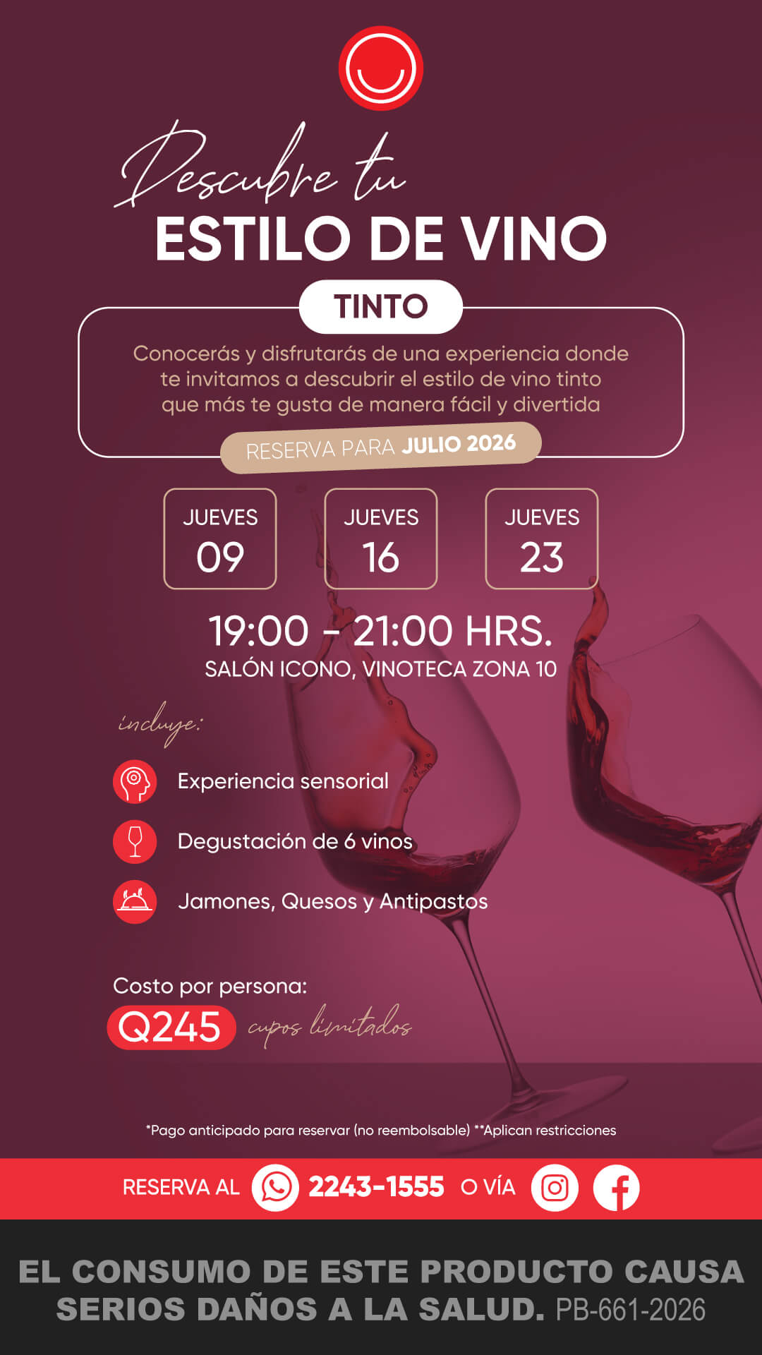 Cata: Descubre tu Estilo de Vino (Tinto) — Julio 2026, Vinoteca Guatemala