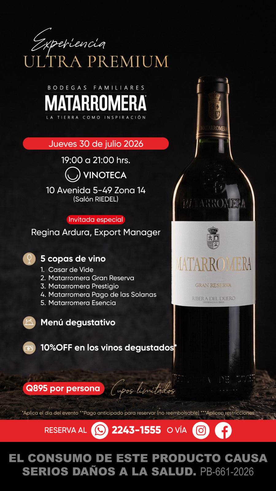 Experiencia Ultra Premium Matarromera | 30 de julio 2026, Vinoteca Guatemala